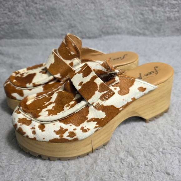 Free People Shoes - Free People Corbin Hair On Clog Cow Print Wooden Platform Mules‎ EU 38 US 7 NEW